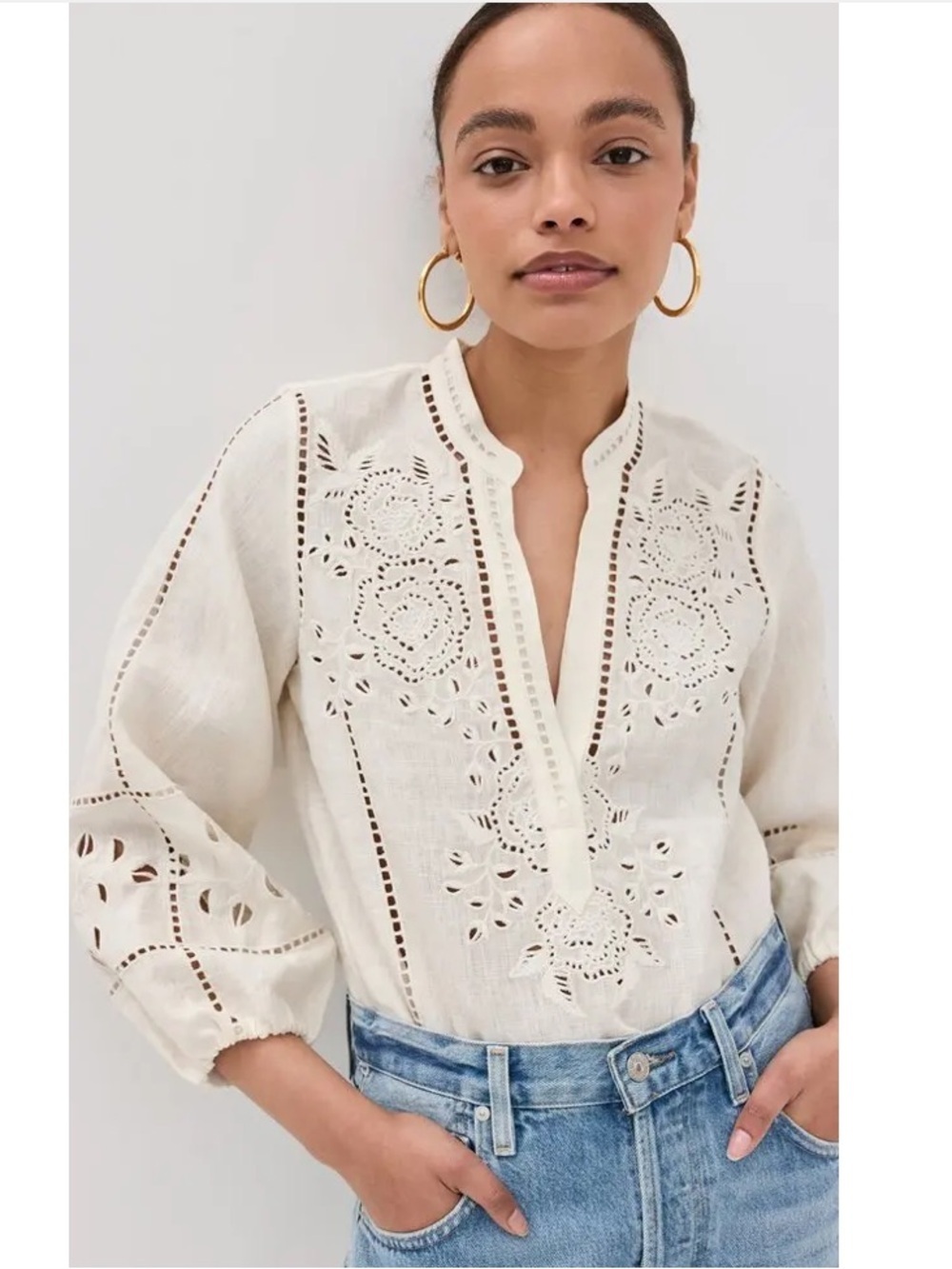 Rylie Top X Small $428 Eyelet Peasant Top In Cream